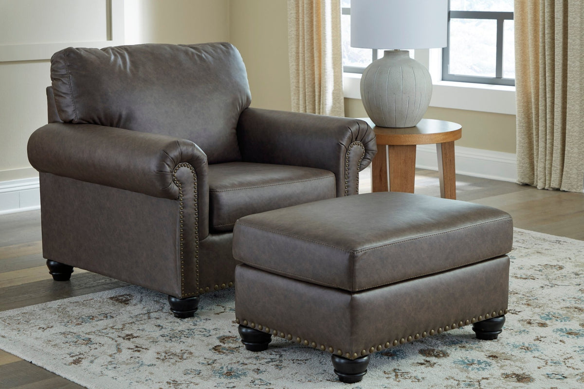 Hartford Brown Leather Chair & Ottoman - Rooms For Less Furniture Outlet