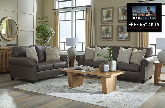 Hartford Brown Leather Sofa & Loveseat - Rooms For Less Furniture Outlet