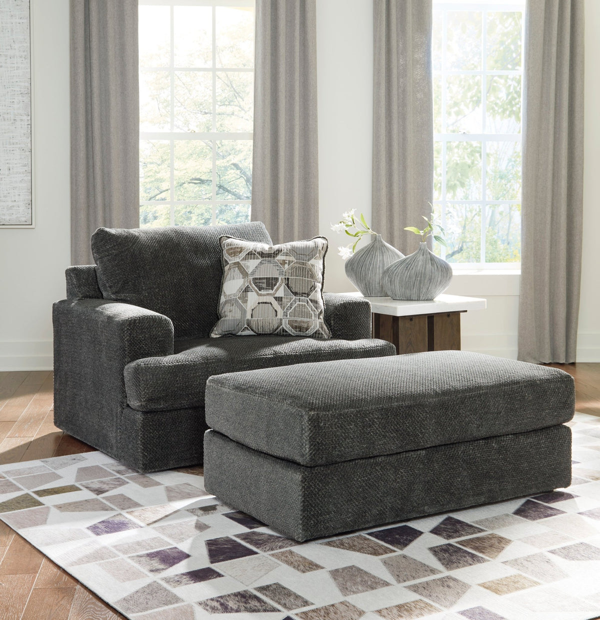 Karinne Smoke Chair and a Half w/Ottoman - Rooms For Less Furniture Outlet