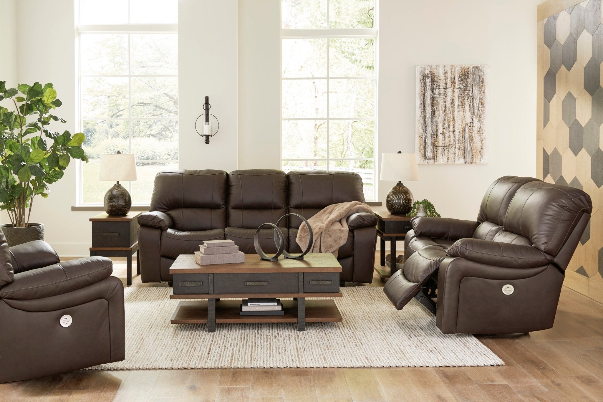 Leesworth Brown Leather Power Reclining Loveseat - Rooms For Less Furniture Outlet