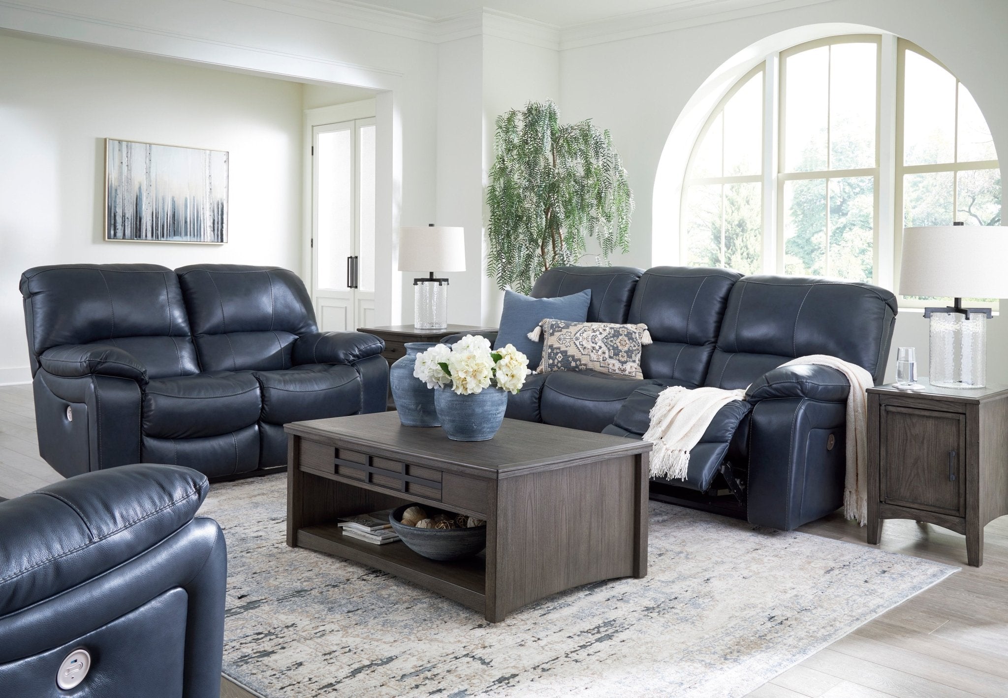 Leesworth Ocean Leather Power Reclining Loveseat - Rooms For Less Furniture Outlet
