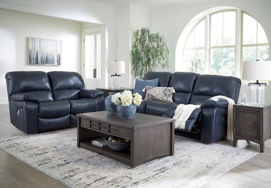 Leesworth Ocean Leather Power Reclining Sofa & Loveseat - Rooms For Less Furniture Outlet