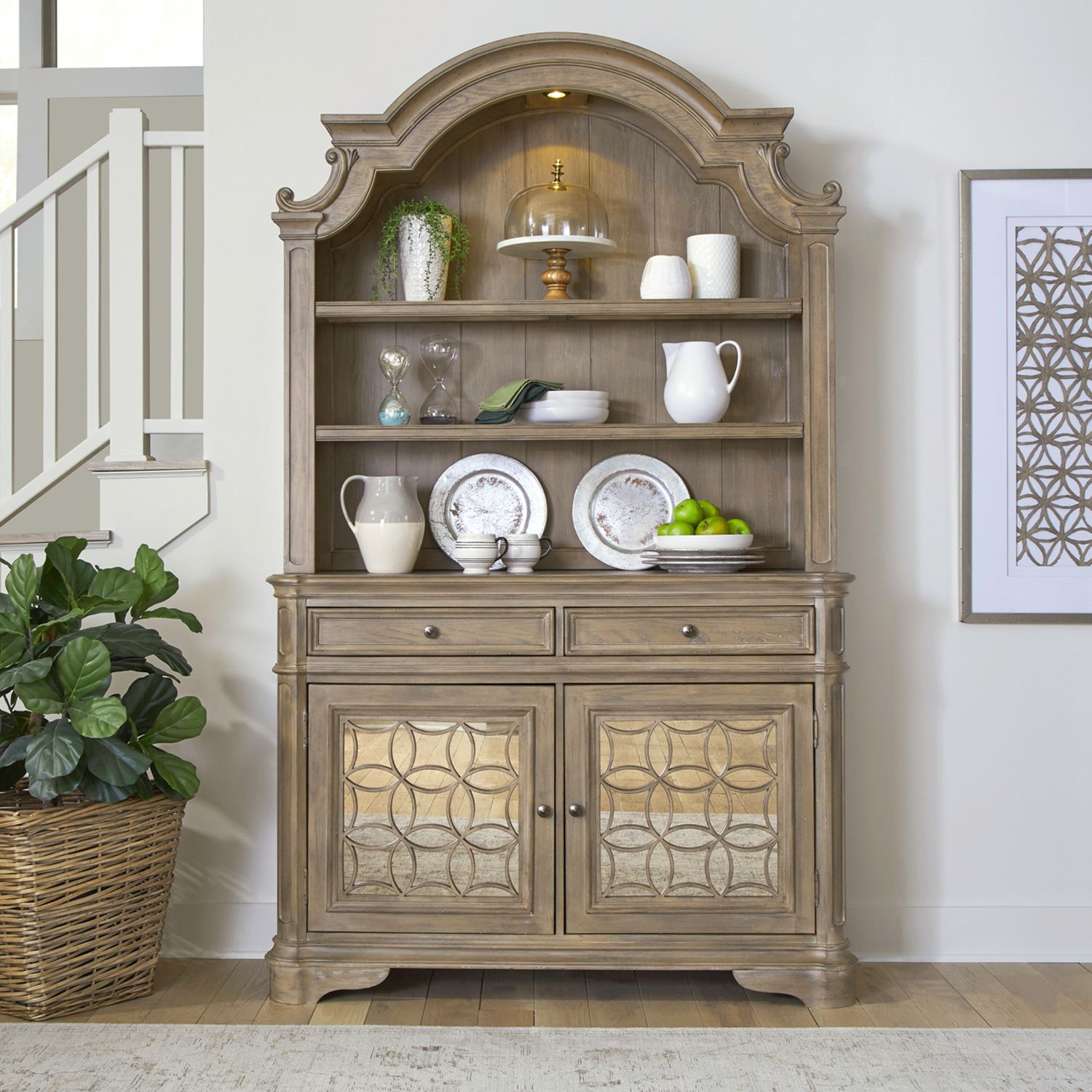Magnolia Manor 9 Piece Rectangular Dining Room Set w/China Cabinet Weathered Bisque - Rooms For Less Furniture Outlet