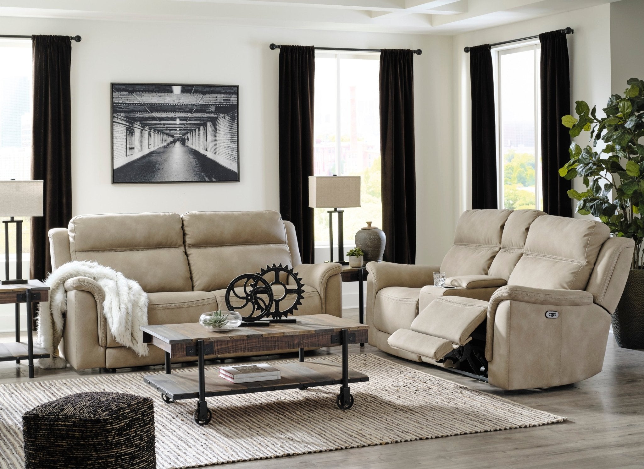 Next - Gen Sand Dual Power DuraPella Sofa & Loveseat - Rooms For Less Furniture Outlet