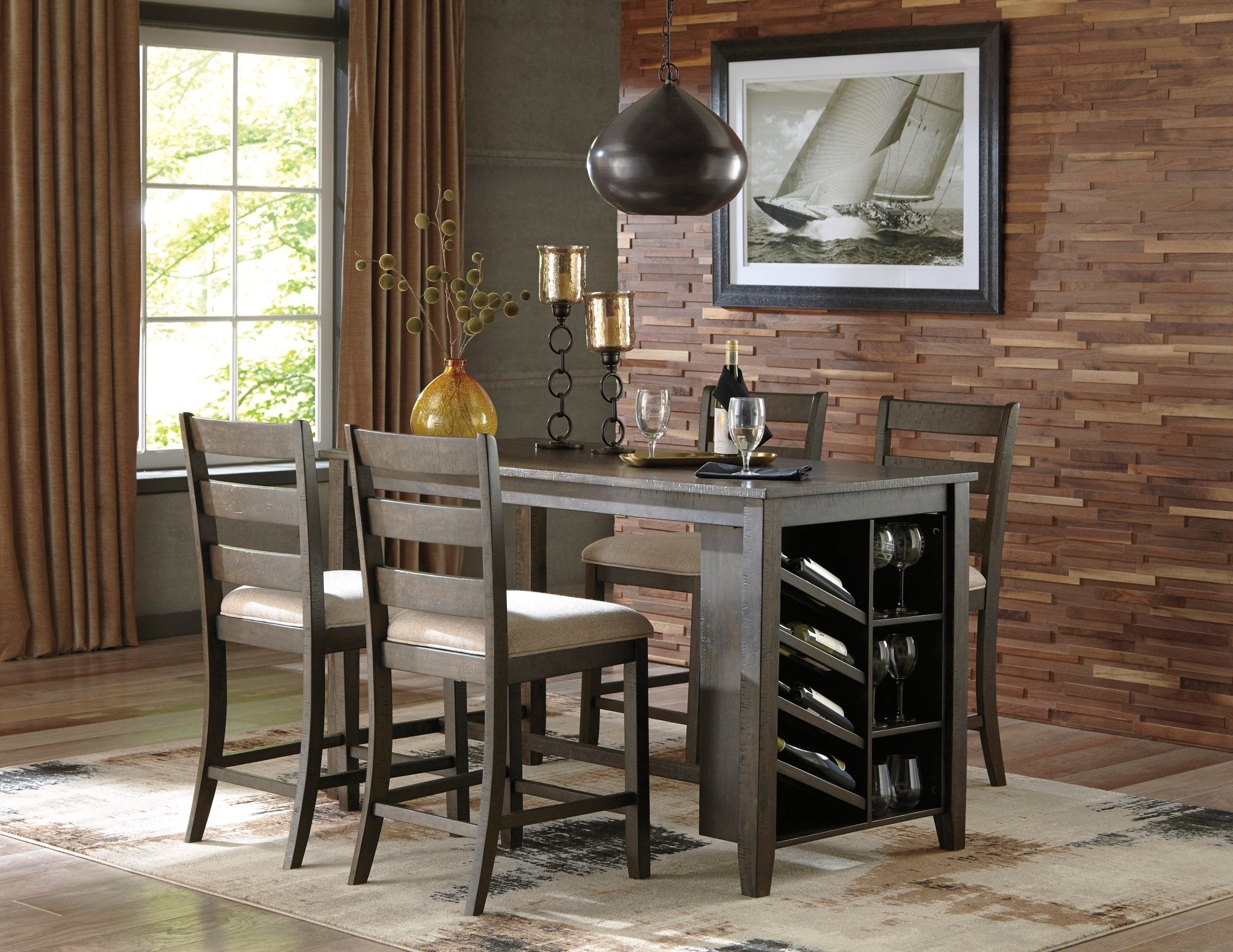 Rokane Counter Height Dining Table and 4 Barstools - Rooms For Less Furniture Outlet