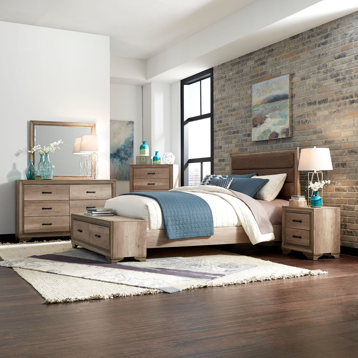 Sun Valley Queen Storage Bed, Dresser & Mirror, Night Stand - Rooms For Less Furniture Outlet