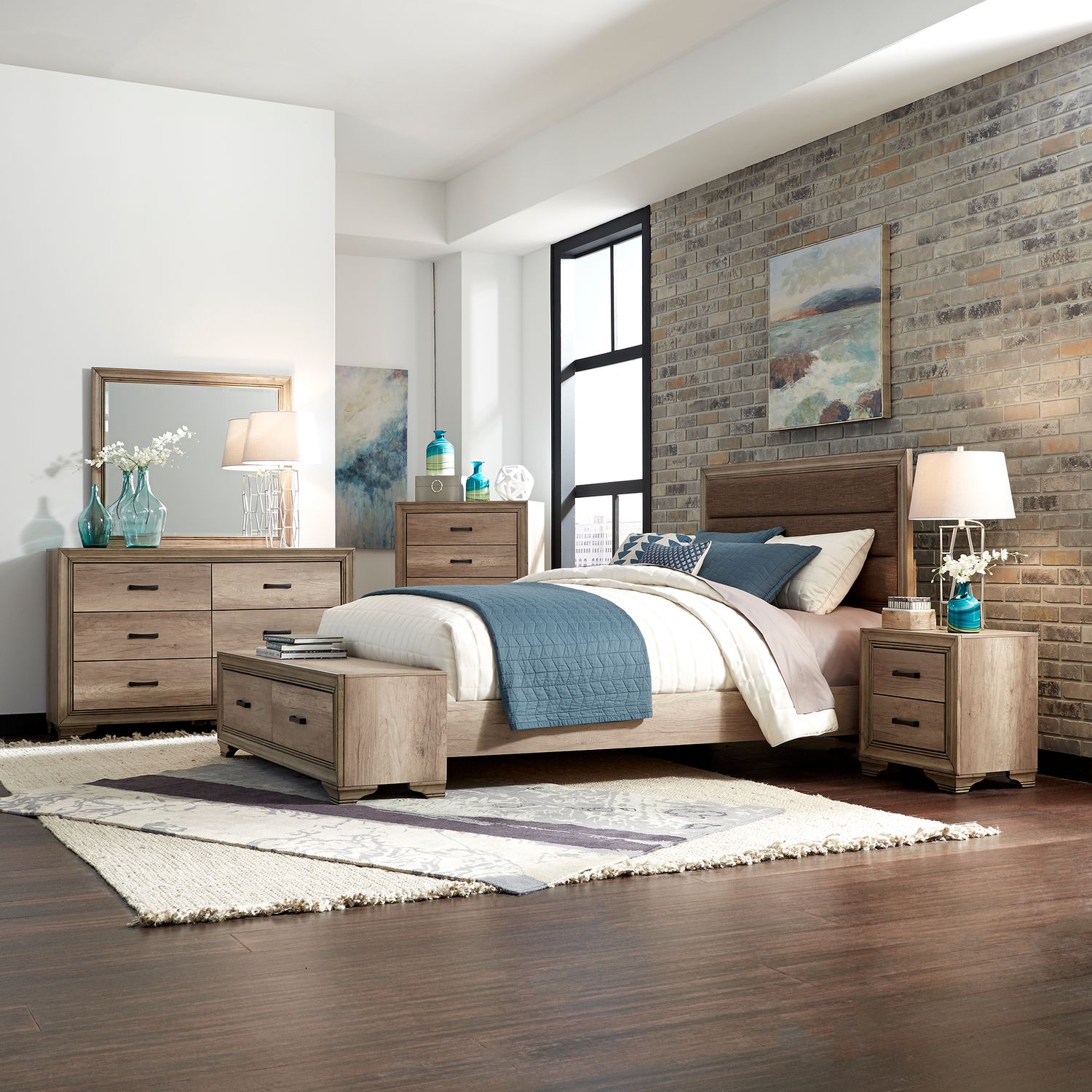 Sun Valley Queen Storage Bed, Dresser & Mirror, Night Stand - Rooms For Less Furniture Outlet