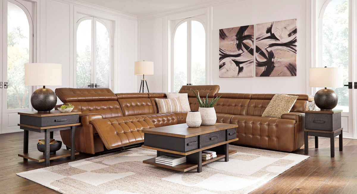 Temmpton 5 - Piece Dual Power Leather Reclining Sectional - Rooms For Less Furniture Outlet