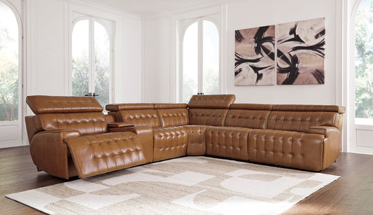 Temmpton 6 - Piece Dual Power Leather Reclining Sectional - Rooms For Less Furniture Outlet