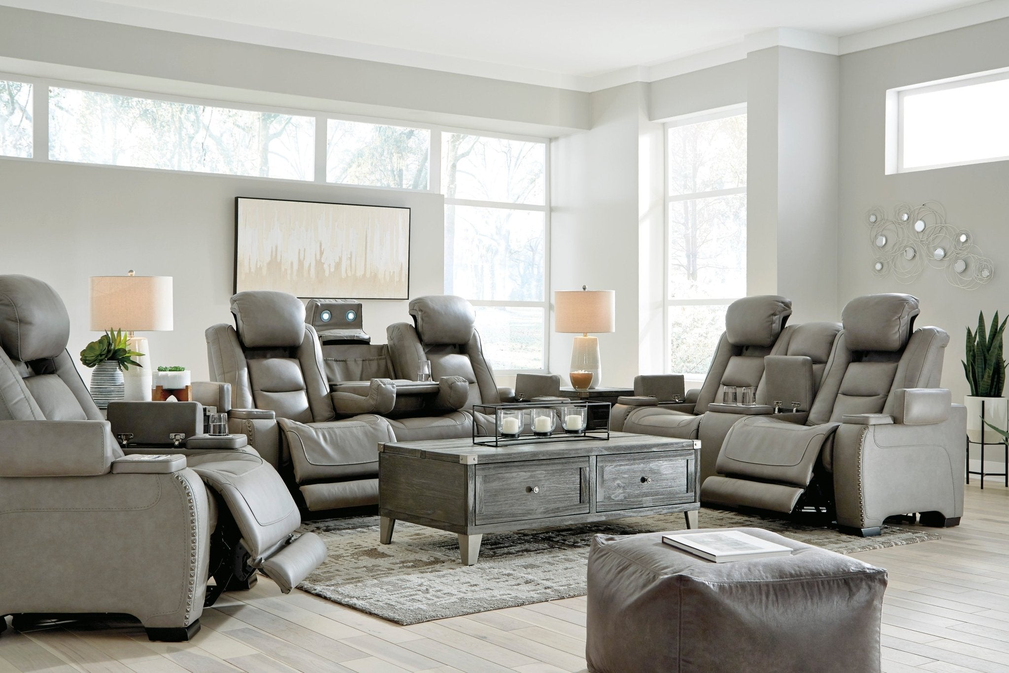 The Man - Den Gray Triple Power Recliner - Rooms For Less Furniture Outlet