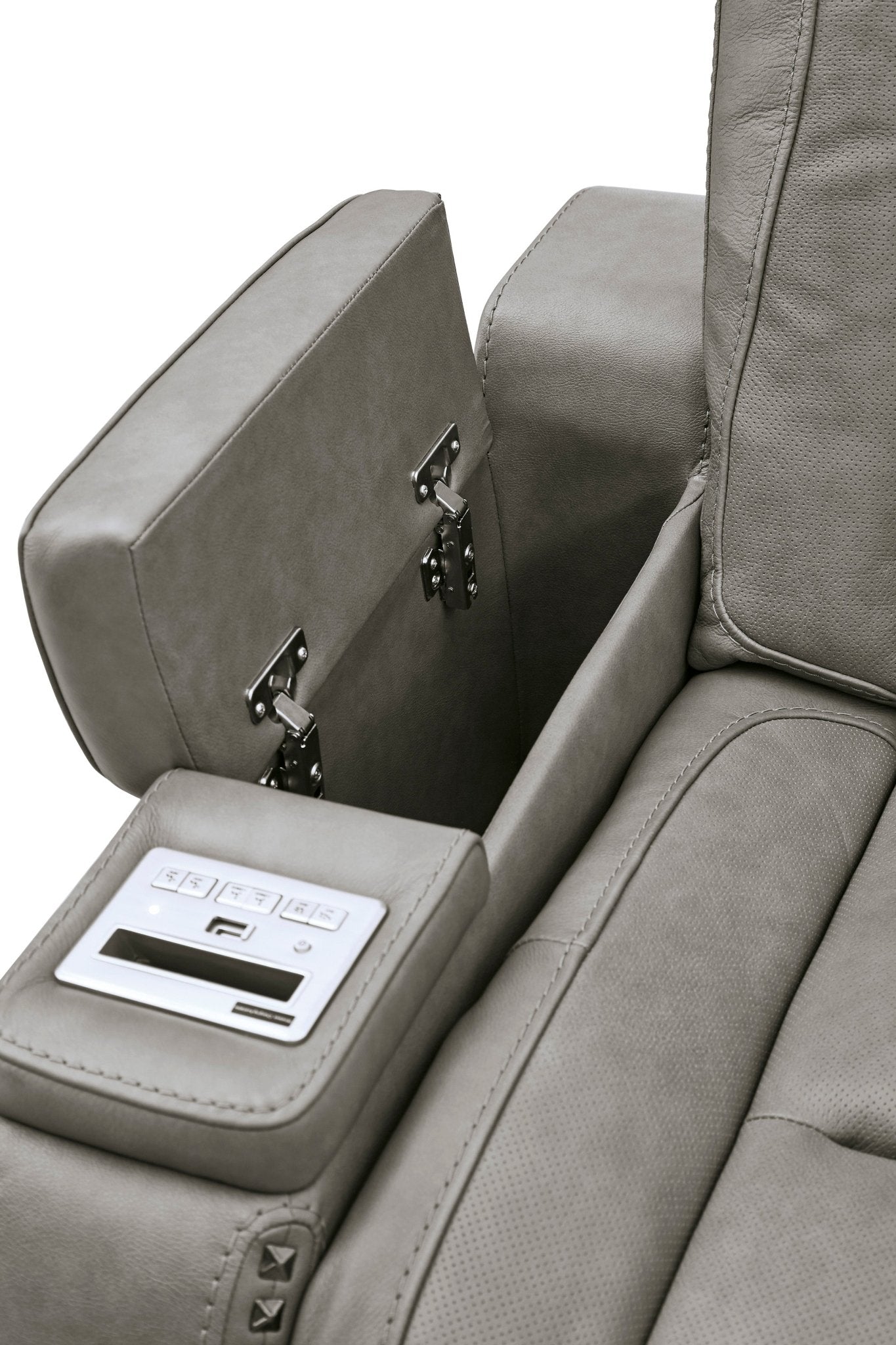 The Man - Den Gray Triple Power Reclining Loveseat - Rooms For Less Furniture Outlet