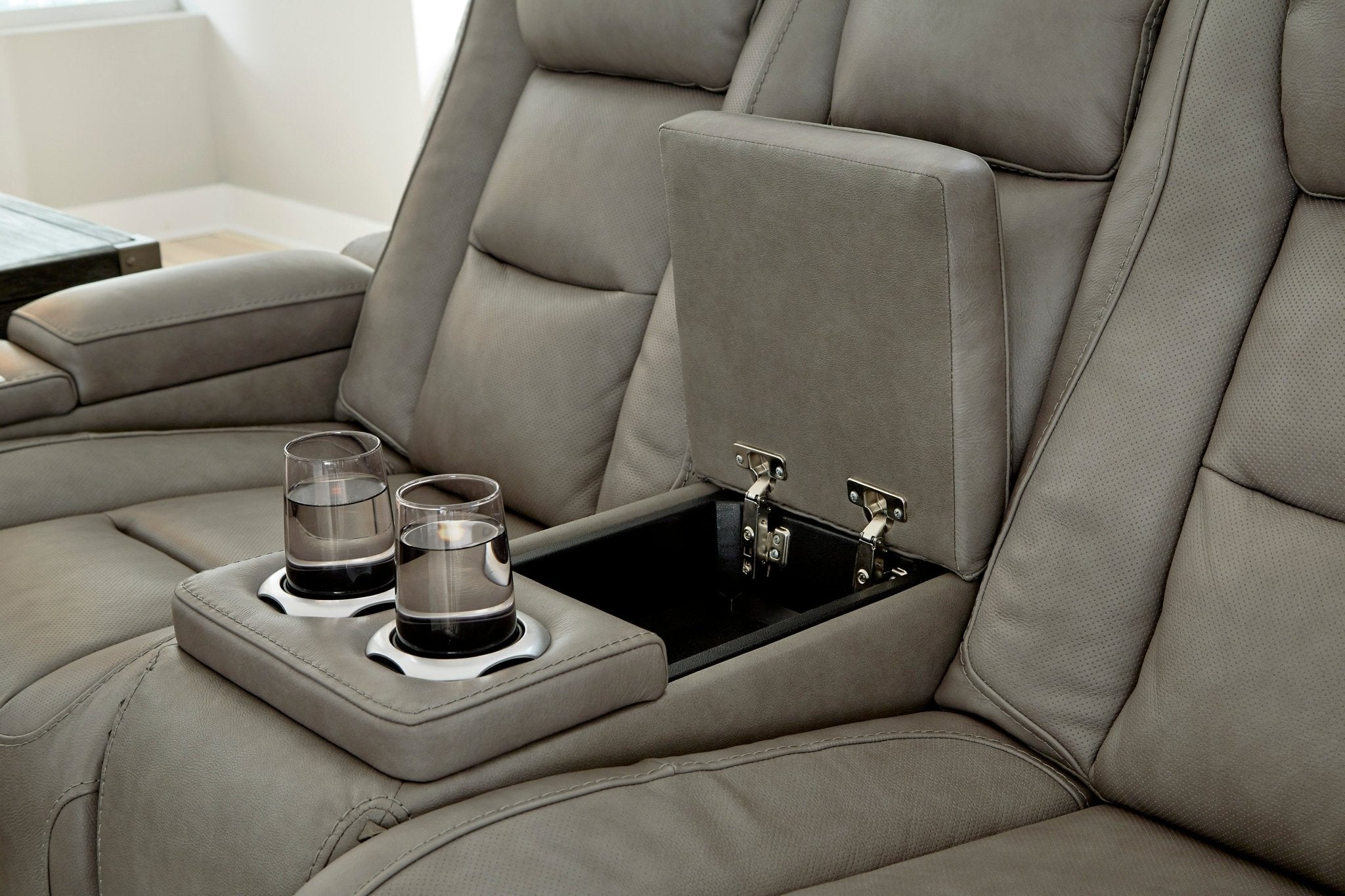 The Man - Den Gray Triple Power Reclining Loveseat - Rooms For Less Furniture Outlet