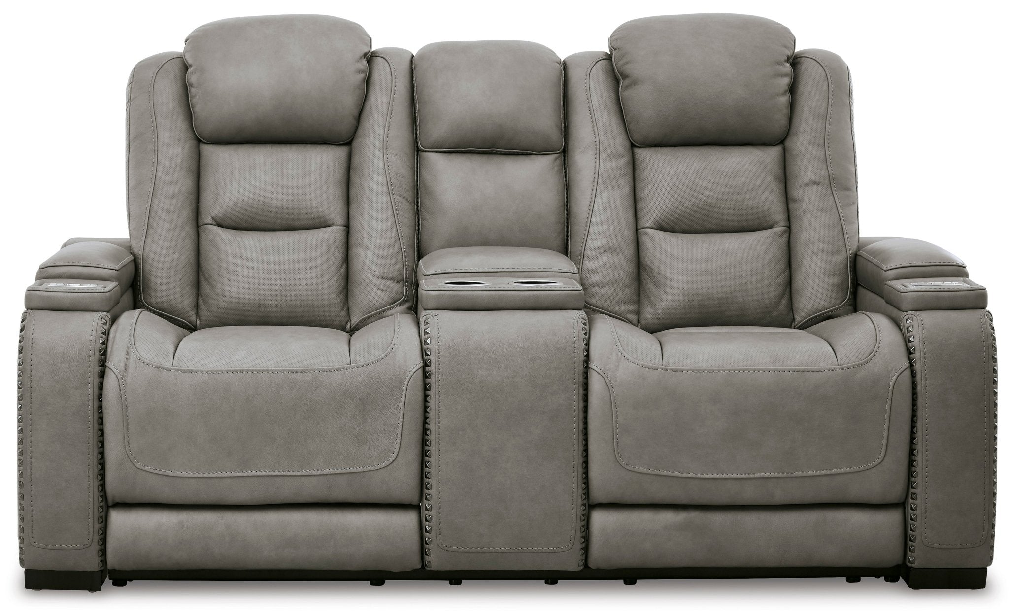 The Man - Den Gray Triple Power Reclining Loveseat - Rooms For Less Furniture Outlet