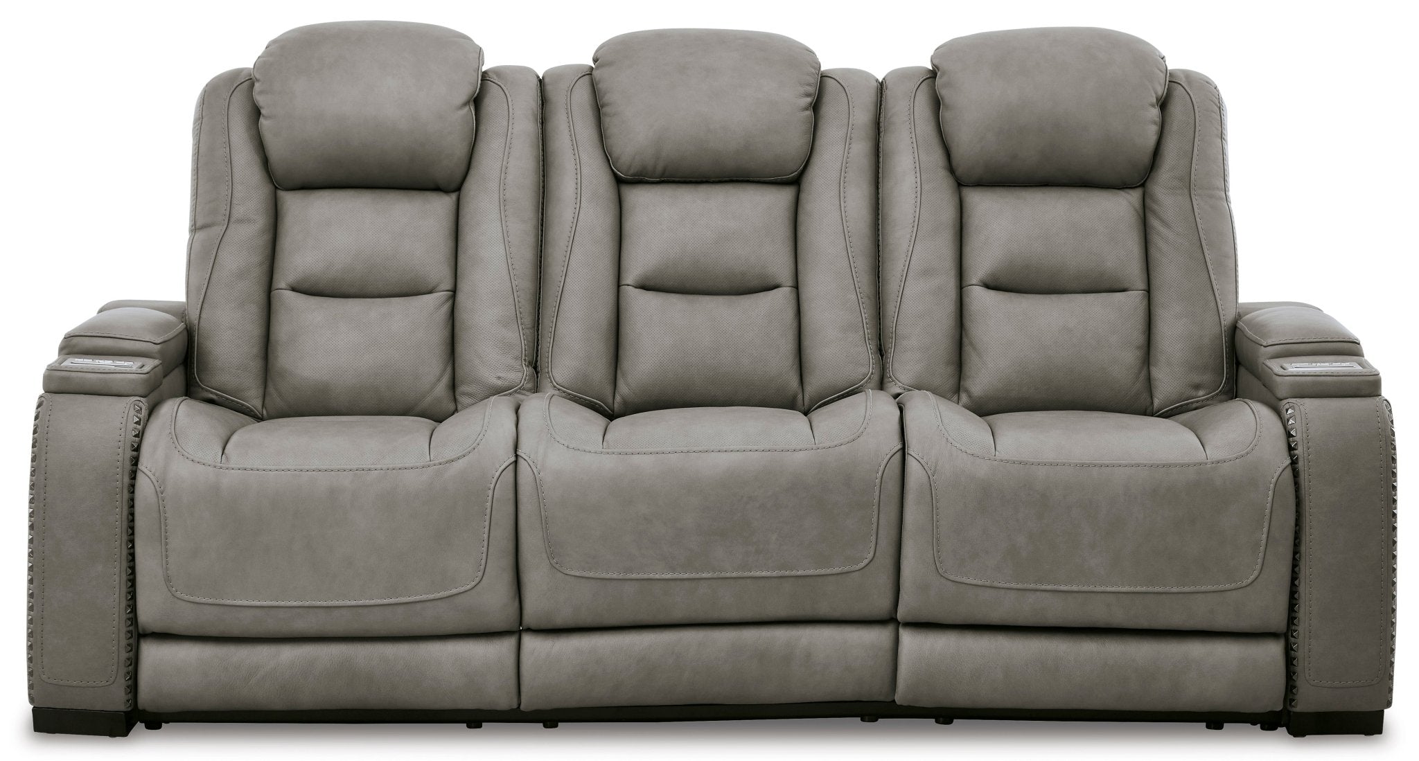 The Man - Den Gray Triple Power Reclining Sofa - Rooms For Less Furniture Outlet