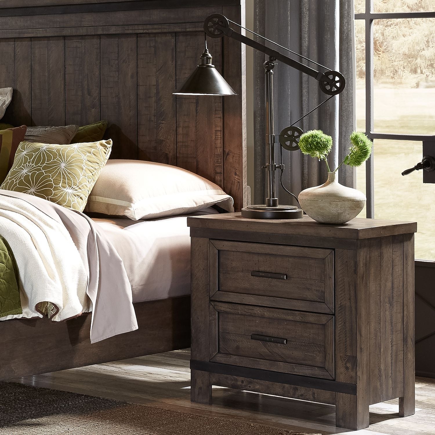 Thornwood Hills Queen Two Sided Storage Bed, Dresser & Mirror, Night Stand - Rooms For Less Furniture Outlet