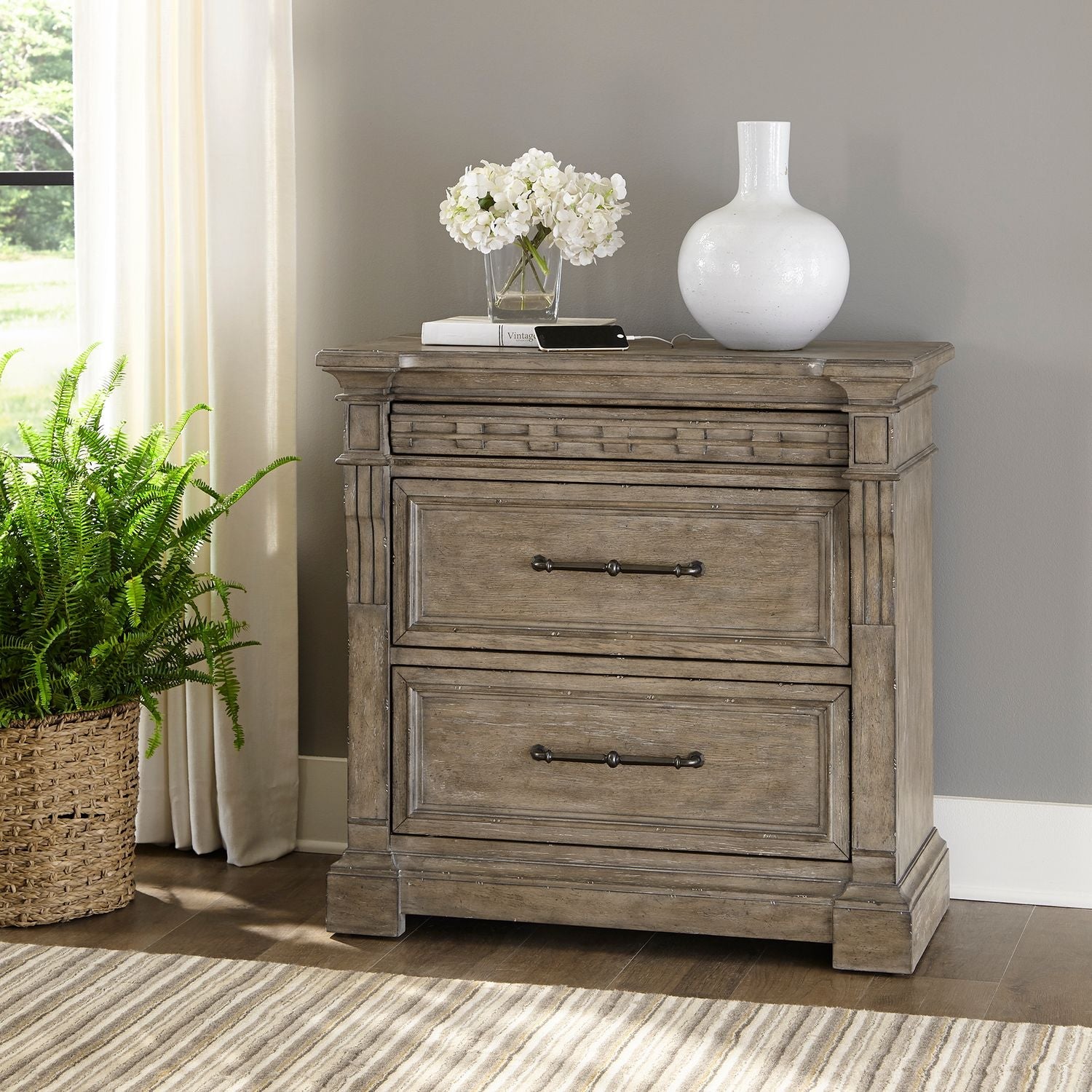Town and Country 3 Drawer Nightstand w/ Charging Station - Rooms For Less Furniture Outlet