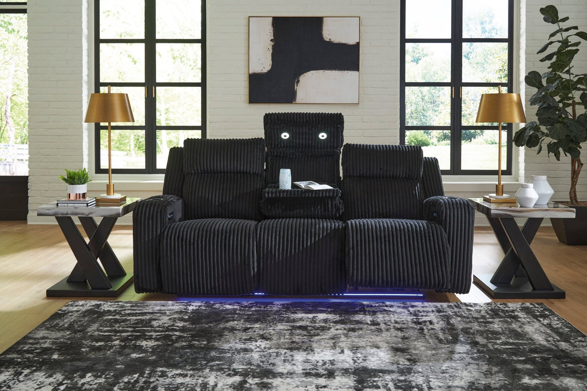 TwinBrooke Power Reclining Black Sofa & Loveseat With Adjustable Headrest - Rooms For Less Furniture Outlet