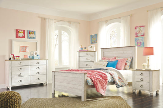 Willowton Full Panel Bed, Dresser, Mirror & Nightstand - Rooms For Less Furniture Outlet
