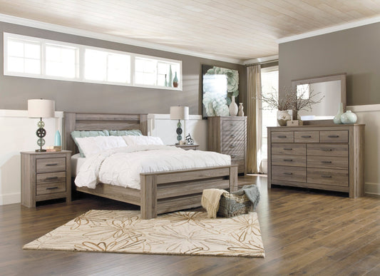 Zelen Queen Panel Bed, Dresser, Mirror and Nightstand - Rooms For Less Furniture Outlet