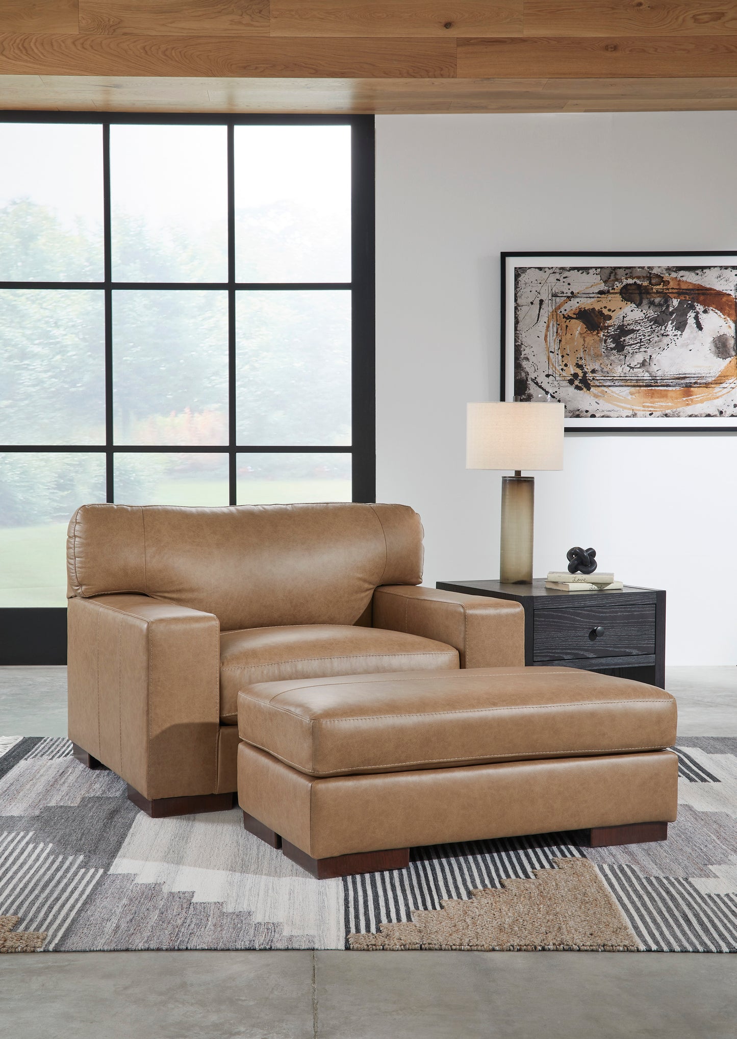 Lombardia Genuine Leather Oversized Chair & Ottoman