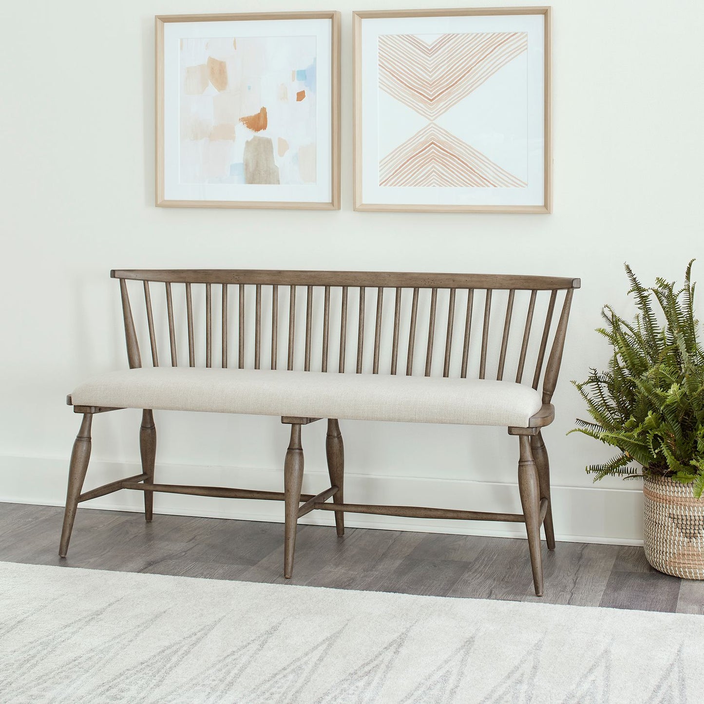 Americana Farmhouse Upholstered Windsor Bench