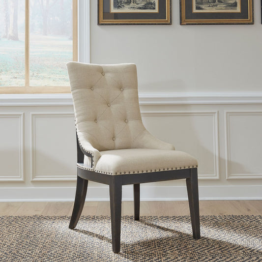 Americana Farmhouse Upholstered Shelter Side Chair