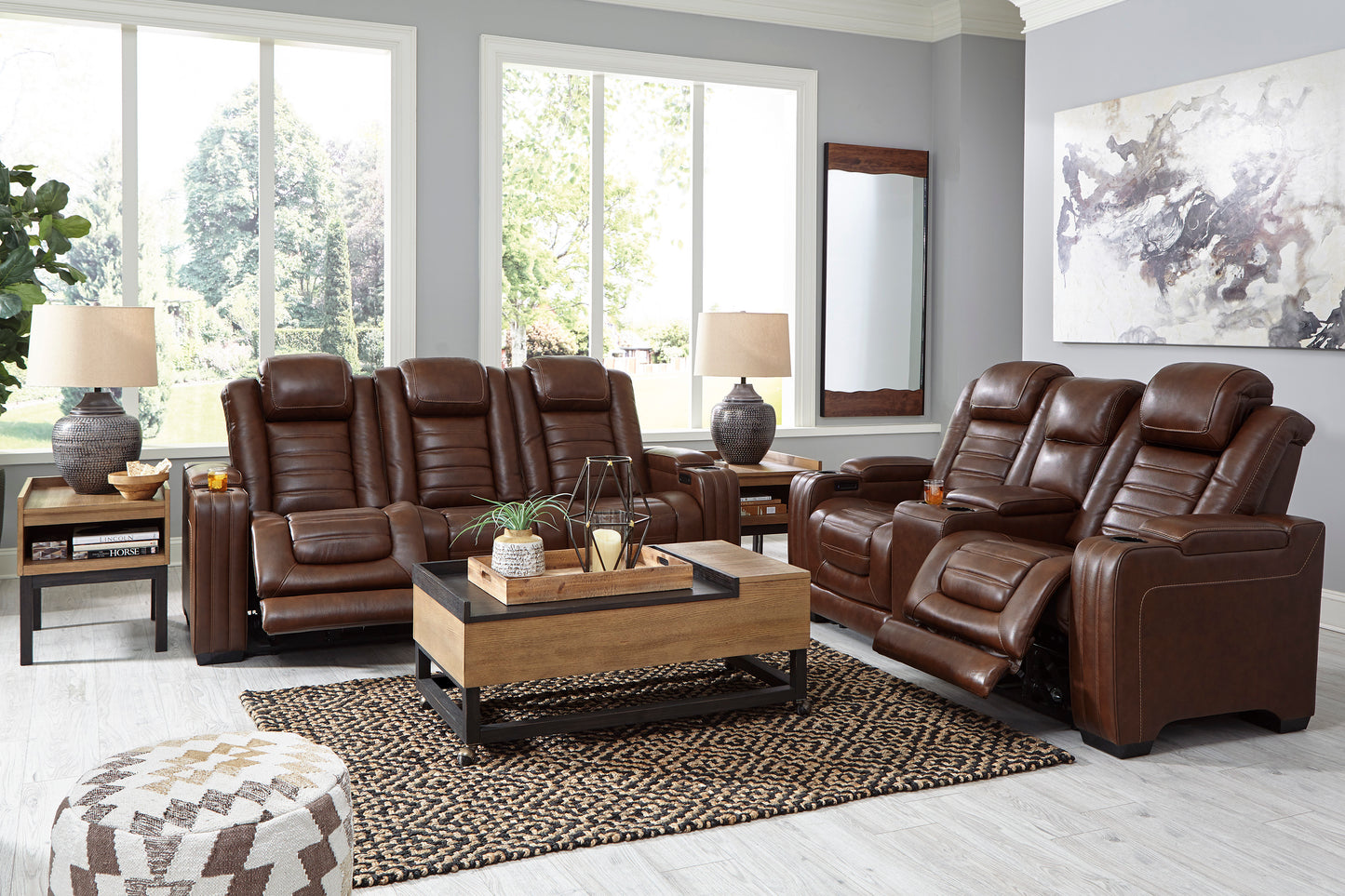 Backtrack Chocolate Power Reclining Sofa and Loveseat Set