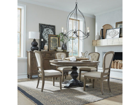 Americana Farmhouse 5pc Pedestal Table Set - Rooms For Less Furniture Outlet