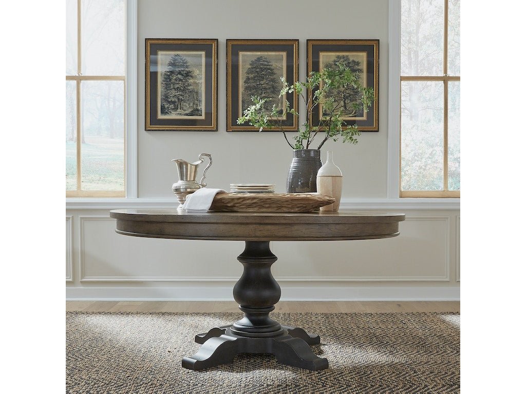Americana Farmhouse 5pc Pedestal Table Set - Rooms For Less Furniture Outlet