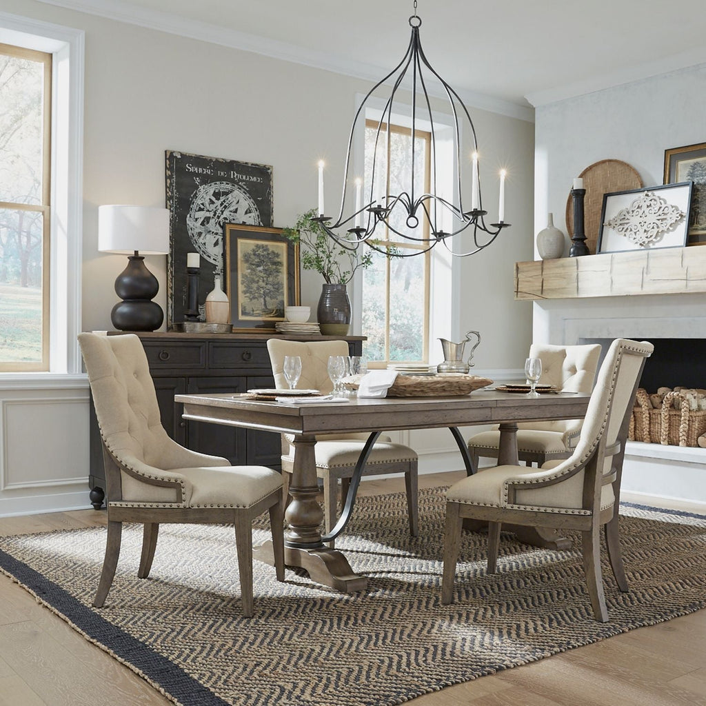 Americana Farmhouse 5pc Trestle Table Set - Rooms For Less Furniture Outlet