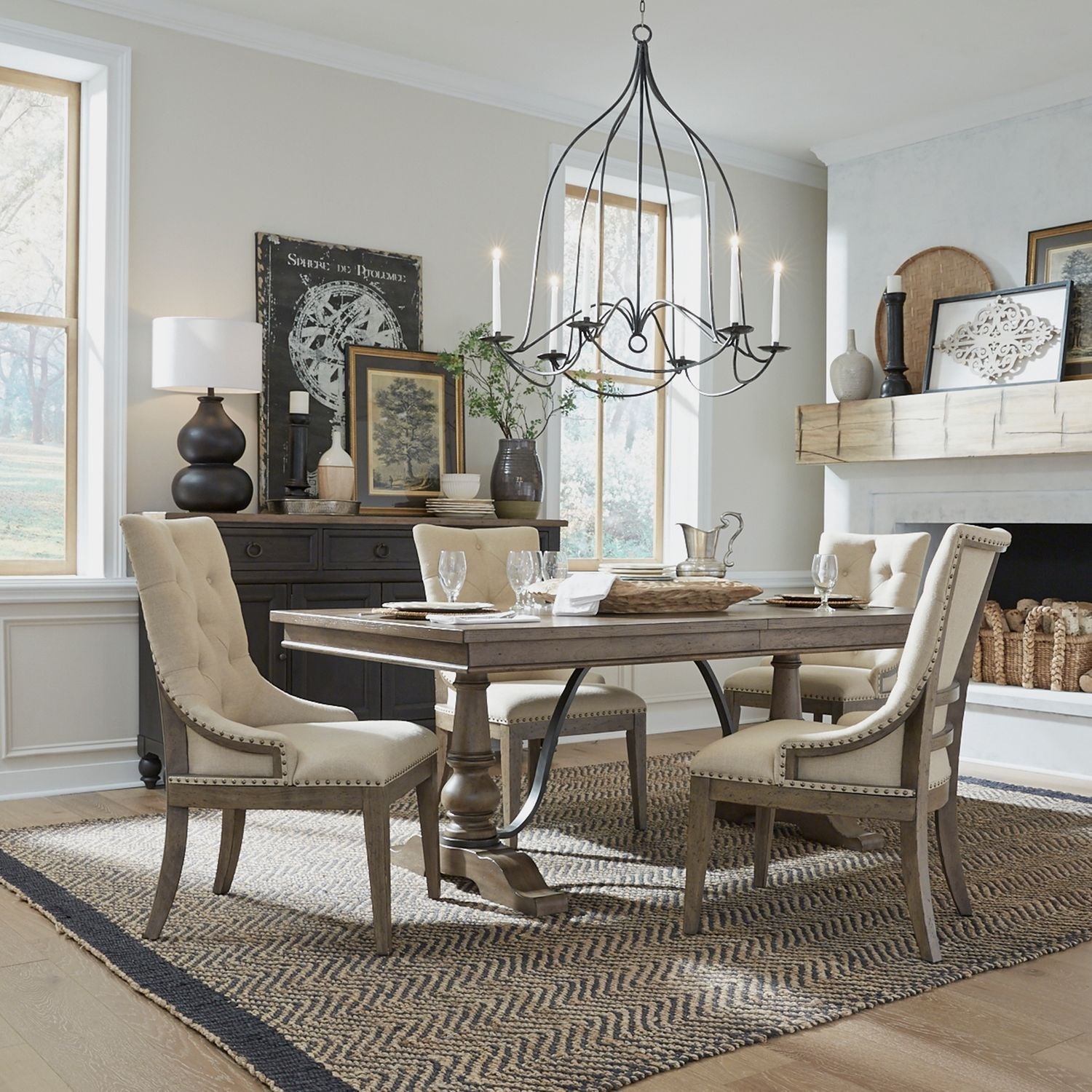 Americana Farmhouse 5pc Trestle Table Set - Rooms For Less Furniture Outlet