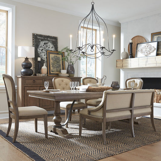 Americana Farmhouse 6pc Trestle Table Set - Rooms For Less Furniture Outlet