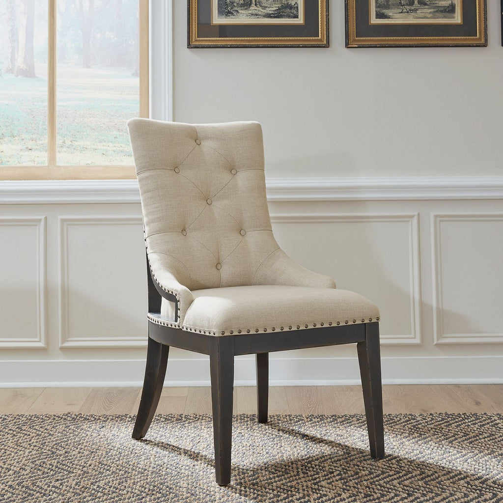 Americana Farmhouse Upholstered Shelter Side Chair - Rooms For Less Furniture Outlet