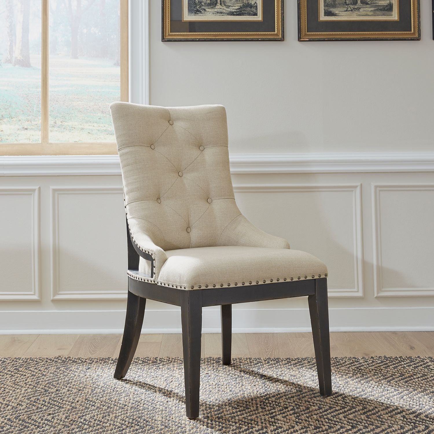 Americana Farmhouse Upholstered Shelter Side Chair - Rooms For Less Furniture Outlet