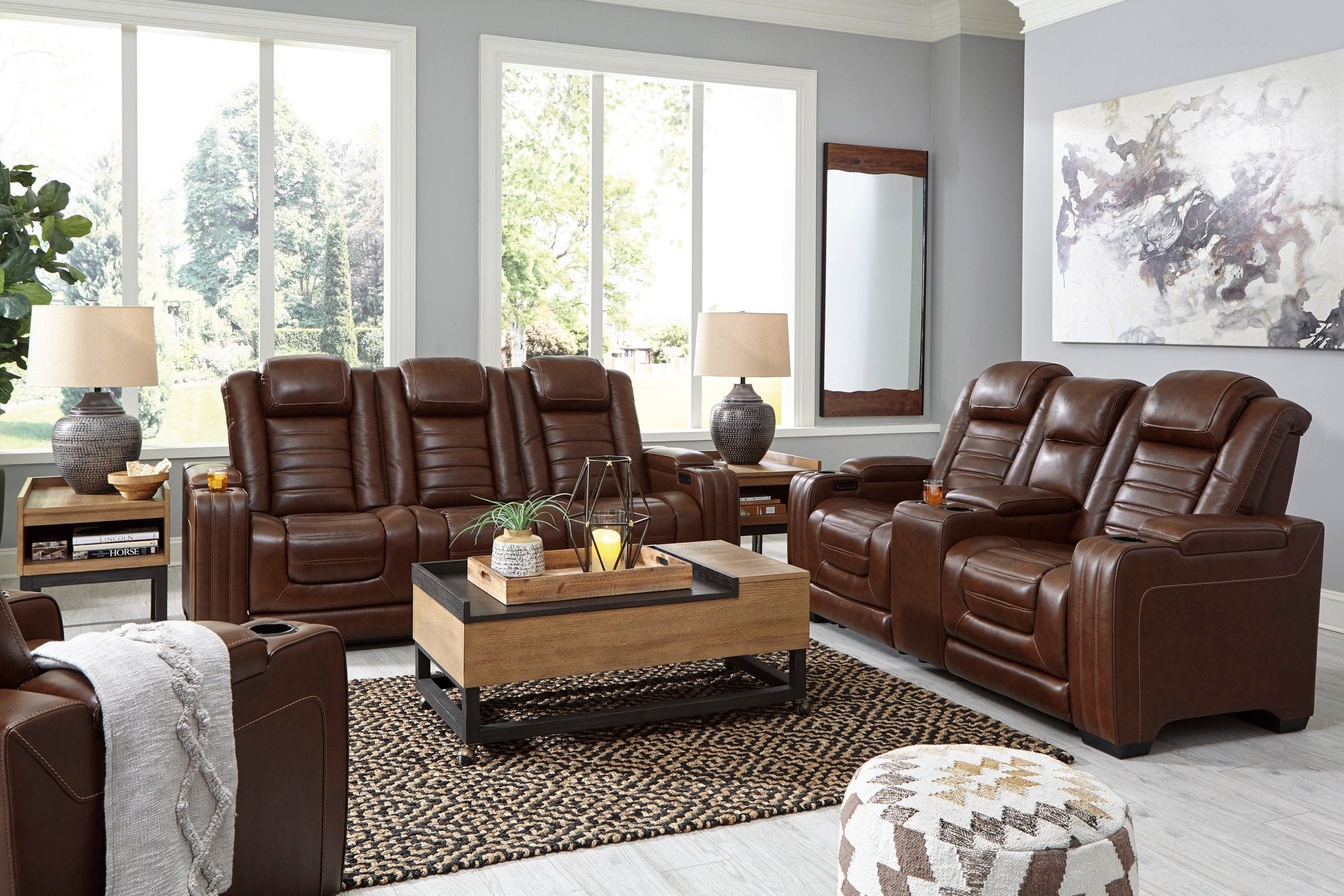 Backtrack Chocolate Dual Power Reclining Loveseat - Rooms For Less Furniture Outlet