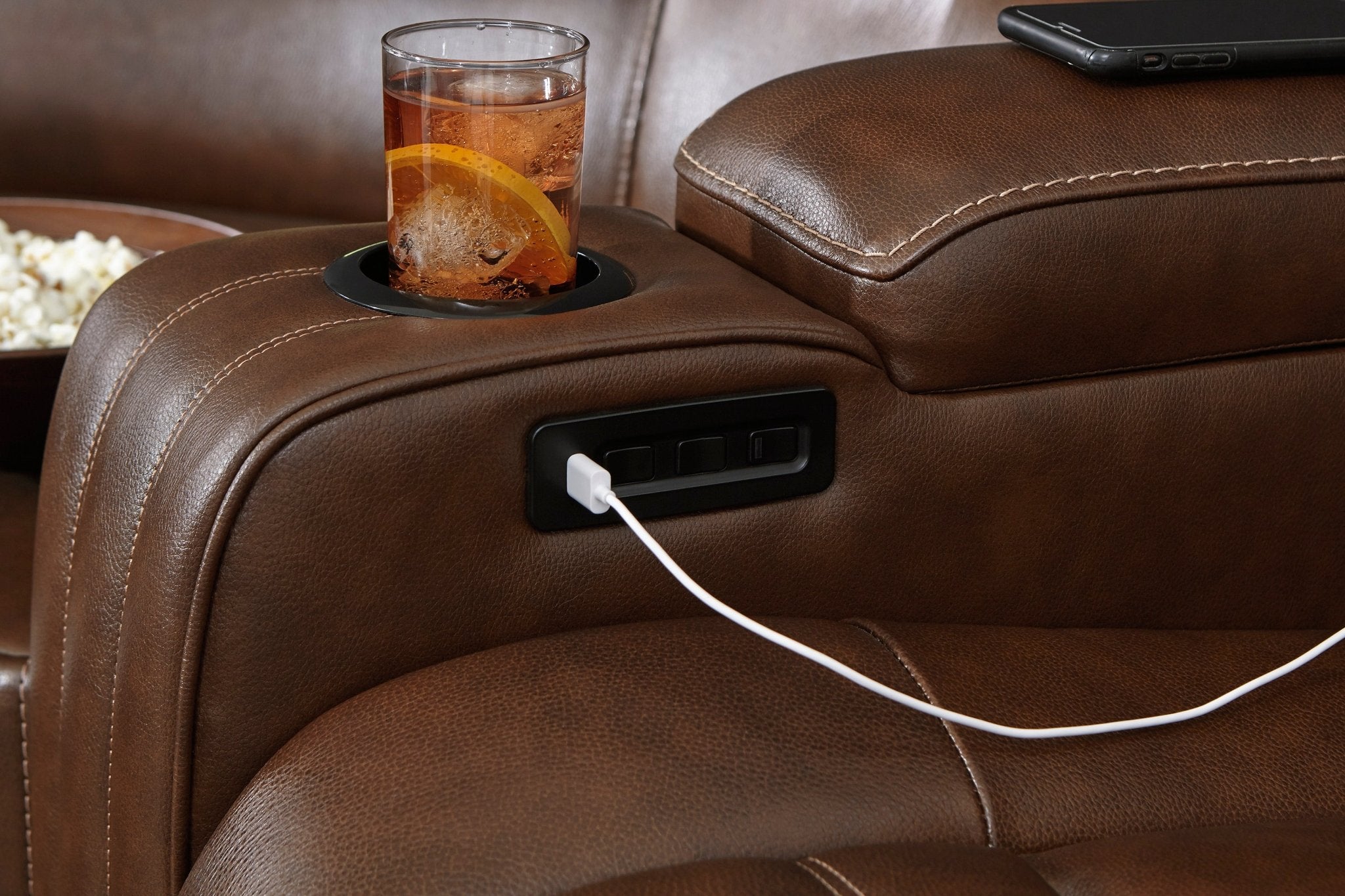 Backtrack Chocolate Dual Power Reclining Loveseat - Rooms For Less Furniture Outlet
