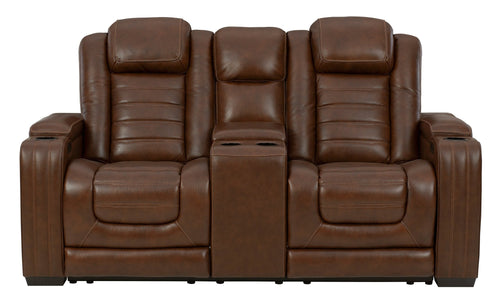 Backtrack Chocolate Dual Power Reclining Loveseat - Rooms For Less Furniture Outlet