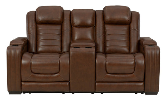 Backtrack Chocolate Dual Power Reclining Loveseat - Rooms For Less Furniture Outlet