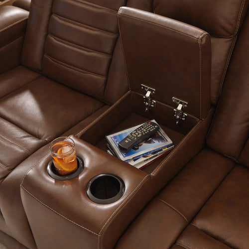 Backtrack Chocolate Dual Power Reclining Loveseat - Rooms For Less Furniture Outlet