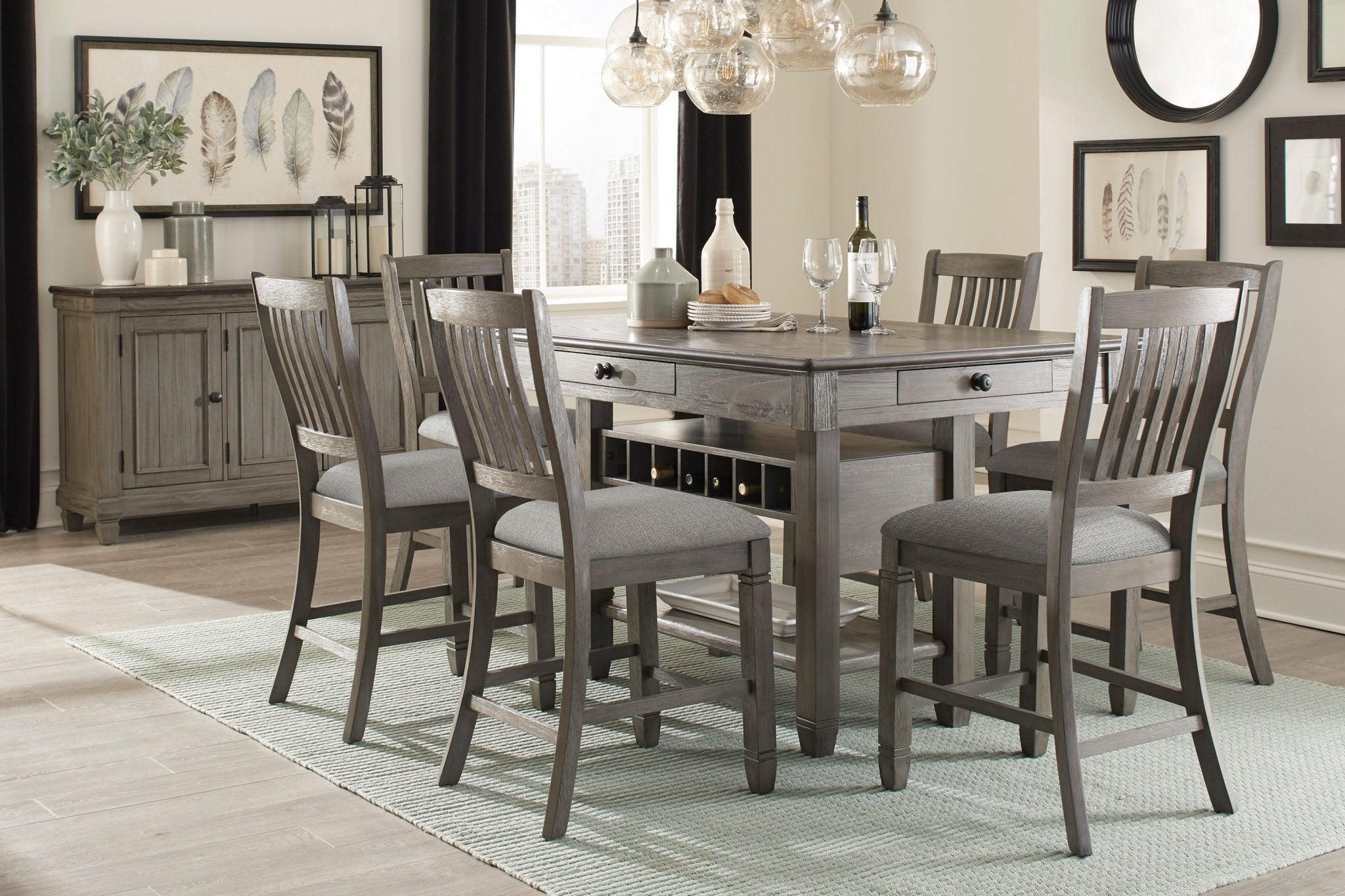 Bolan 7pc Counter Height Dining Set - Gray - Rooms For Less Furniture Outlet