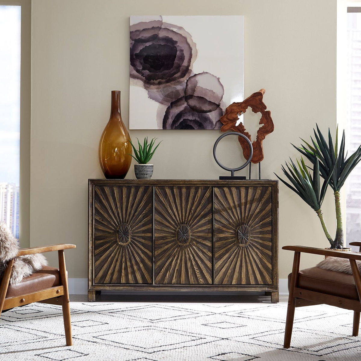 Chaucer 3 Door Wine Accent Cabinet - Rooms For Less Furniture Outlet