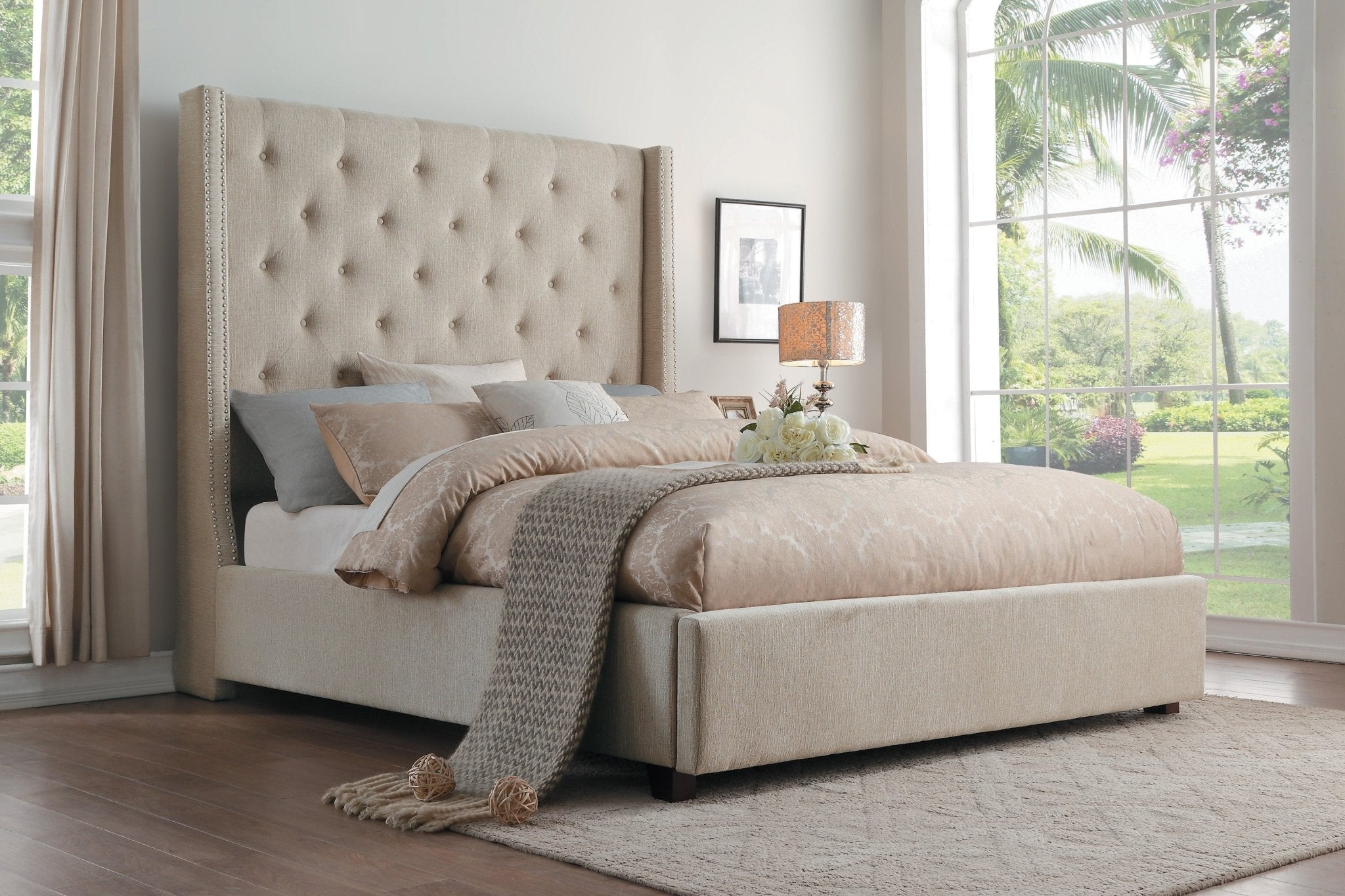 Fairborn Queen Platform Bed - Beige - Rooms For Less Furniture Outlet