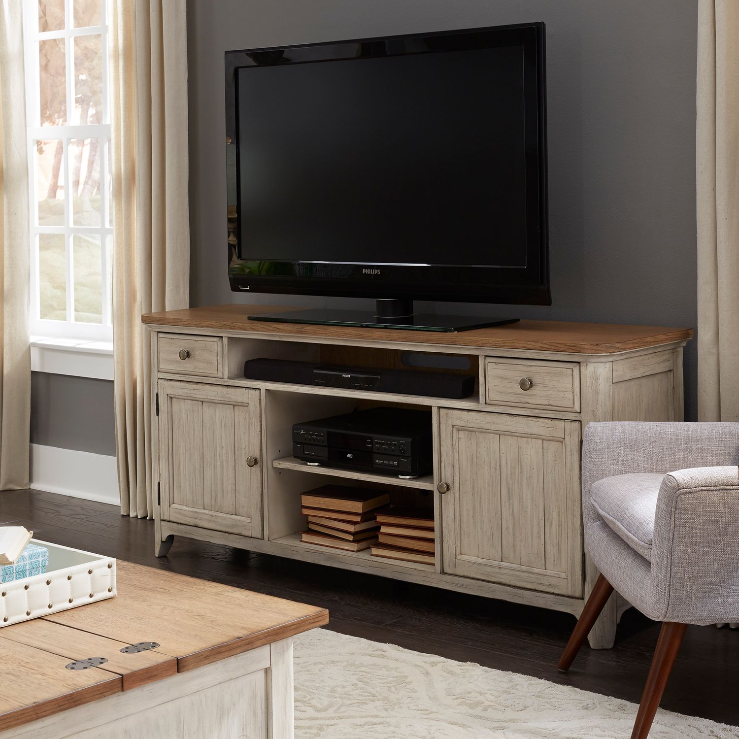 Farmhouse Reimagined Entertainment TV Stand - Rooms For Less Furniture Outlet