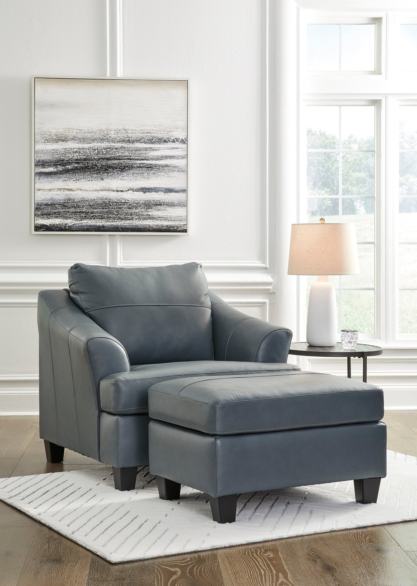 Genoa Genuine Leather Oversized Chair & Ottoman - Rooms For Less Furniture Outlet