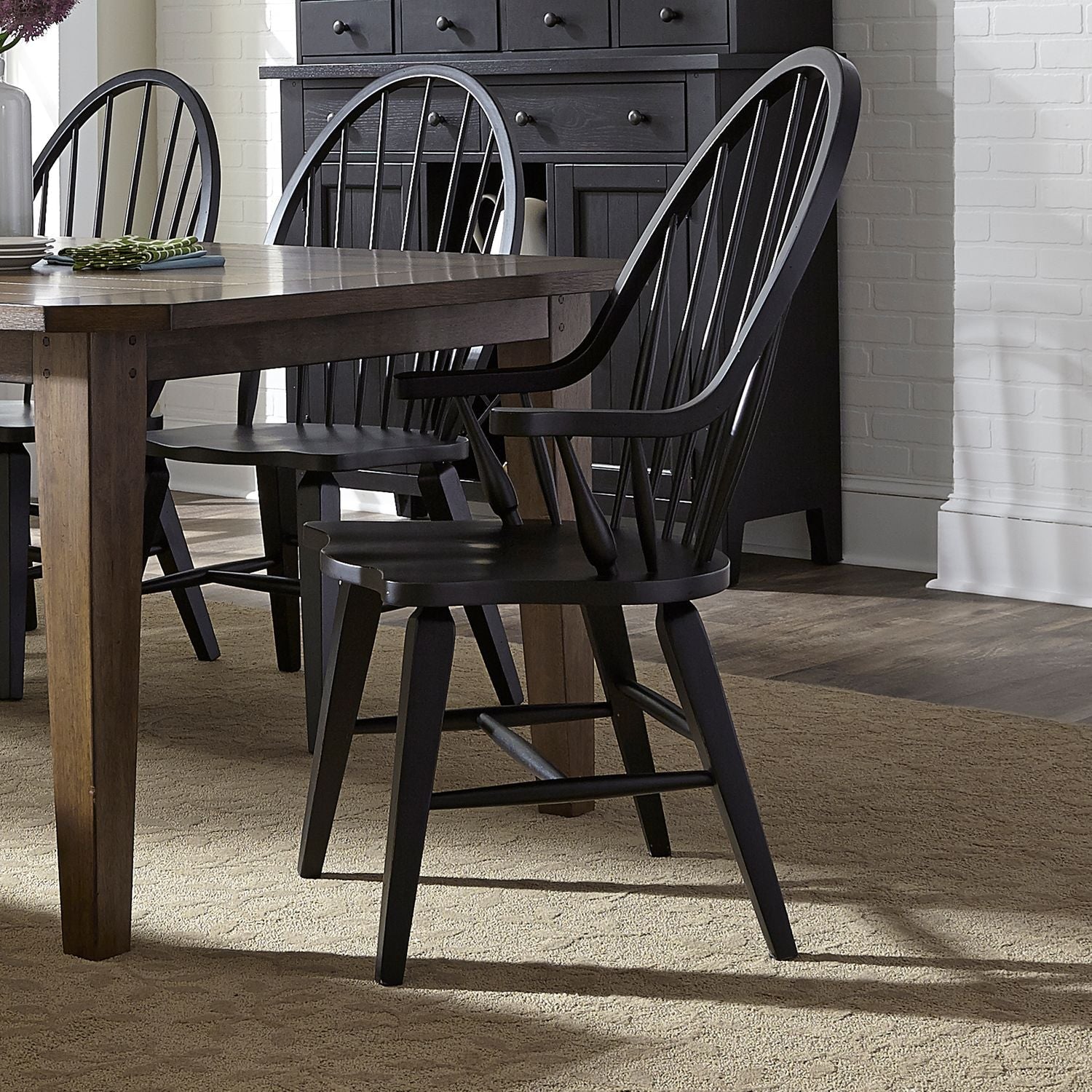 Hearthstone Ridge Windsor Back Arm Chair - Black - Rooms For Less Furniture Outlet