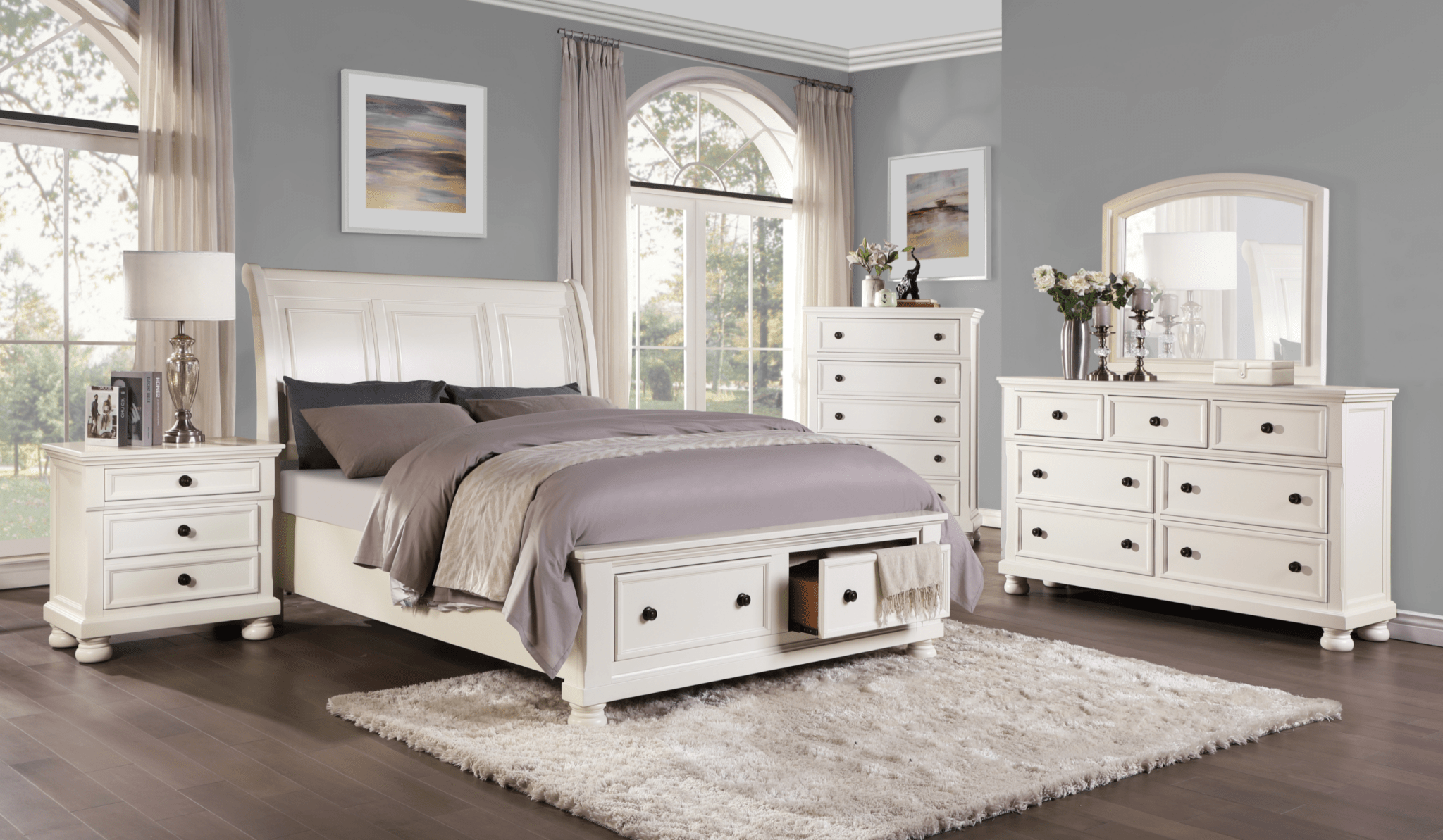 Laurelin 7pc Queen Storage Bedroom Set - White - Rooms For Less Furniture Outlet