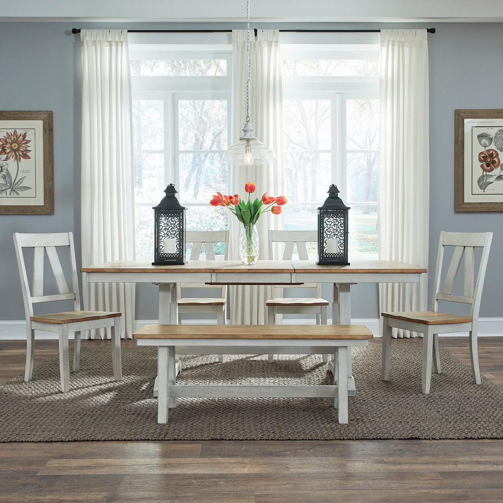 Lindsey Farm 6pc Trestle Table Set - Rooms For Less Furniture Outlet