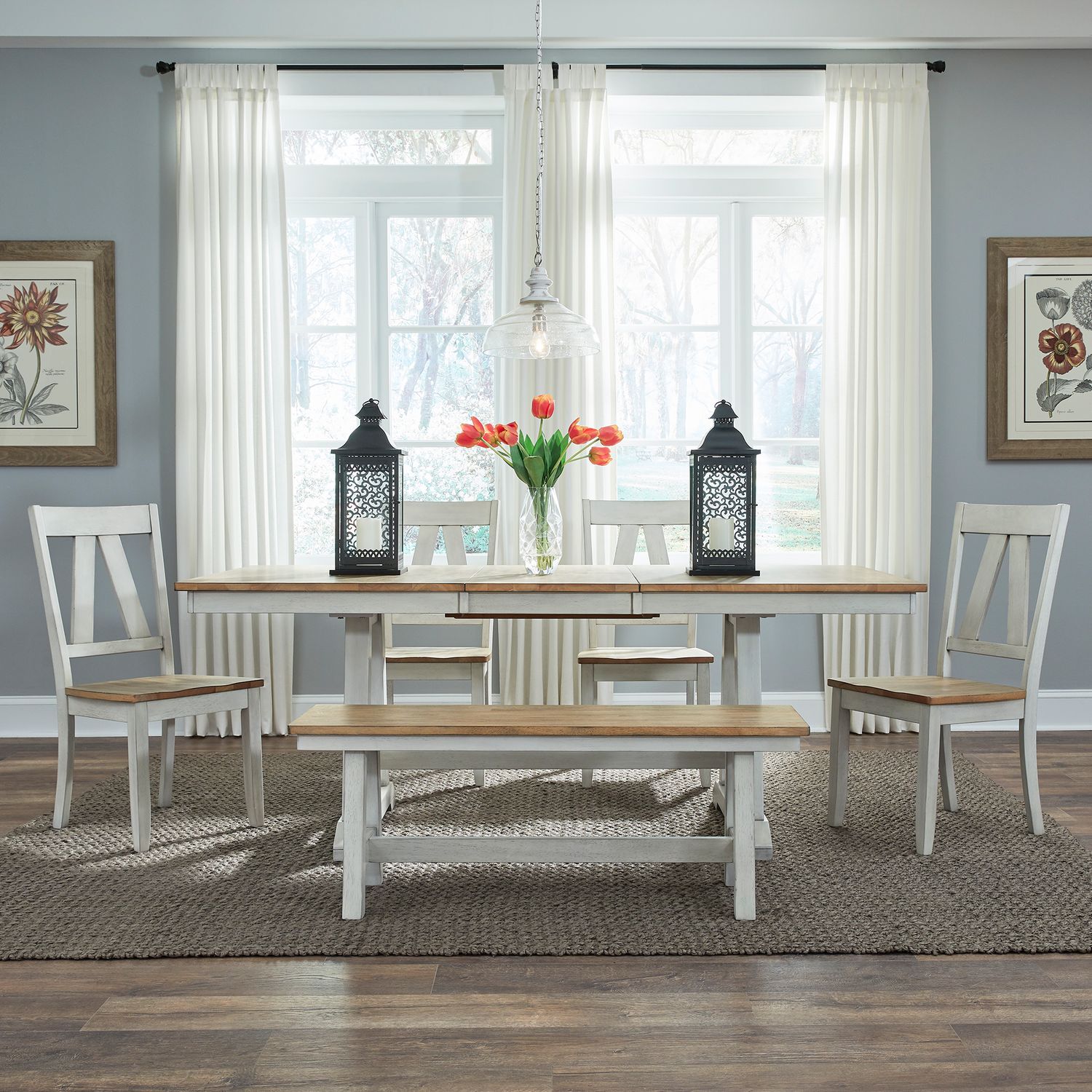 Lindsey Farm 6pc Trestle Table Set - Rooms For Less Furniture Outlet