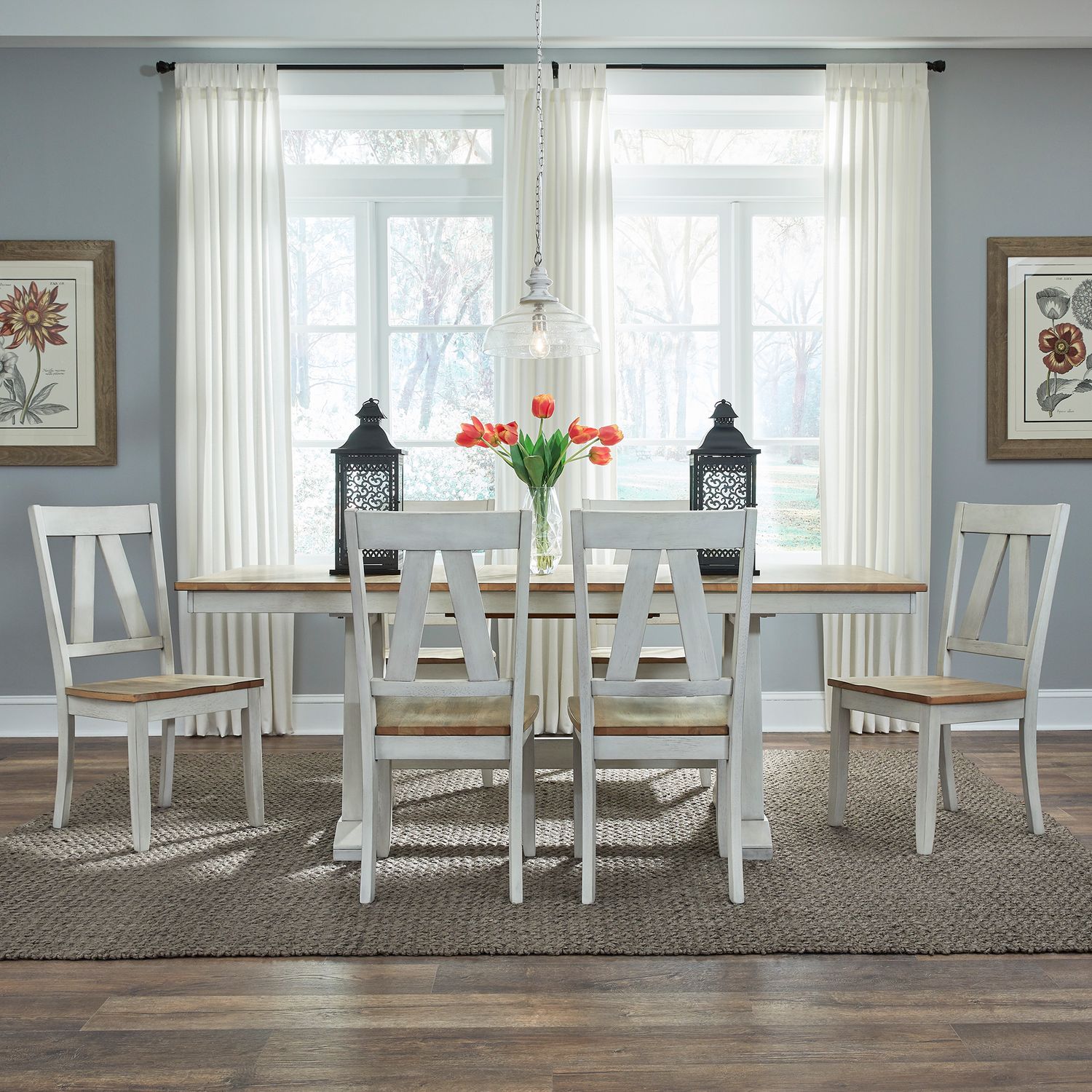 Lindsey Farm 7pc Trestle Table Set - Rooms For Less Furniture Outlet
