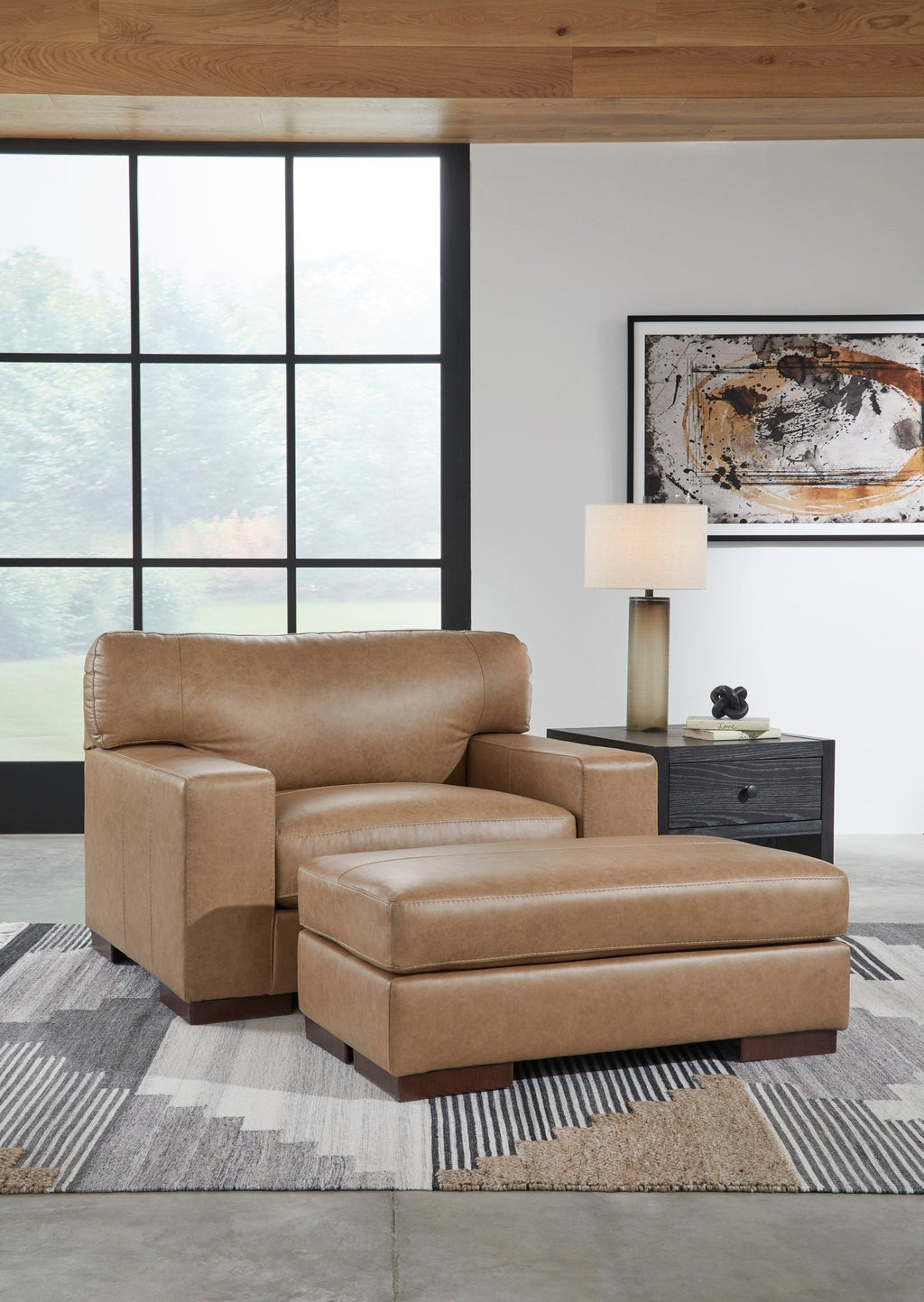 Lombardia Genuine Leather Oversized Chair & Ottoman - Rooms For Less Furniture Outlet
